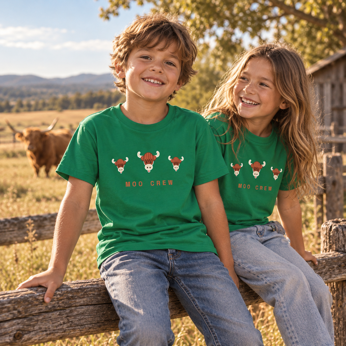 Youth Moo Crew tee, worn